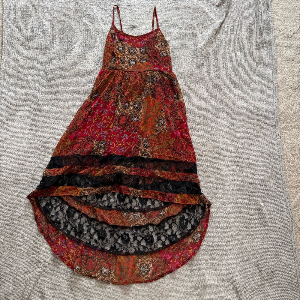 Band Of Gypsies Paisley High Low Lace Trim Midi Dress XS